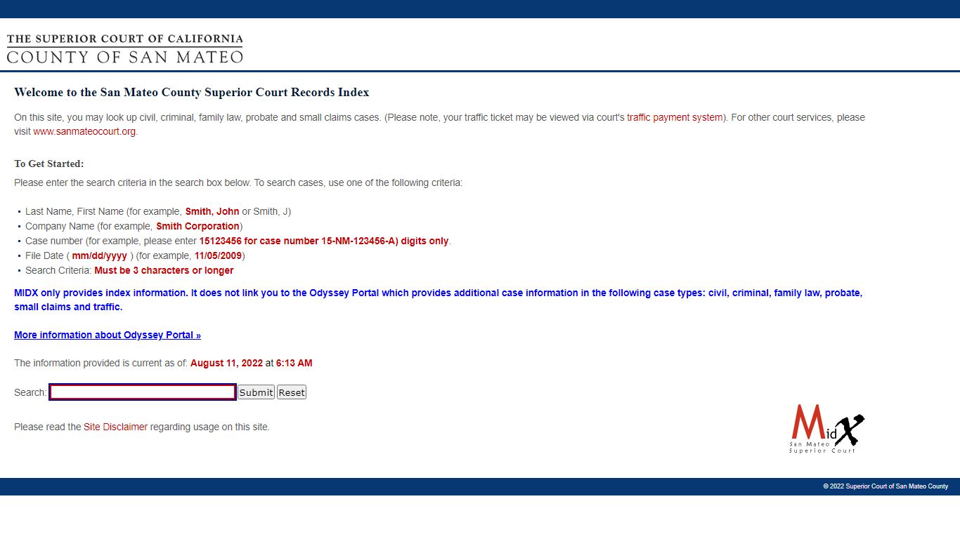 MIDX: the San Mateo County Superior Court Records Index ...