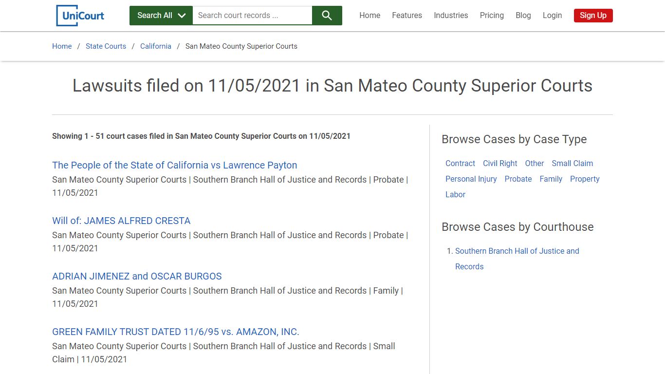 Lawsuits filed on 11/05/2021 in San Mateo County Superior ...